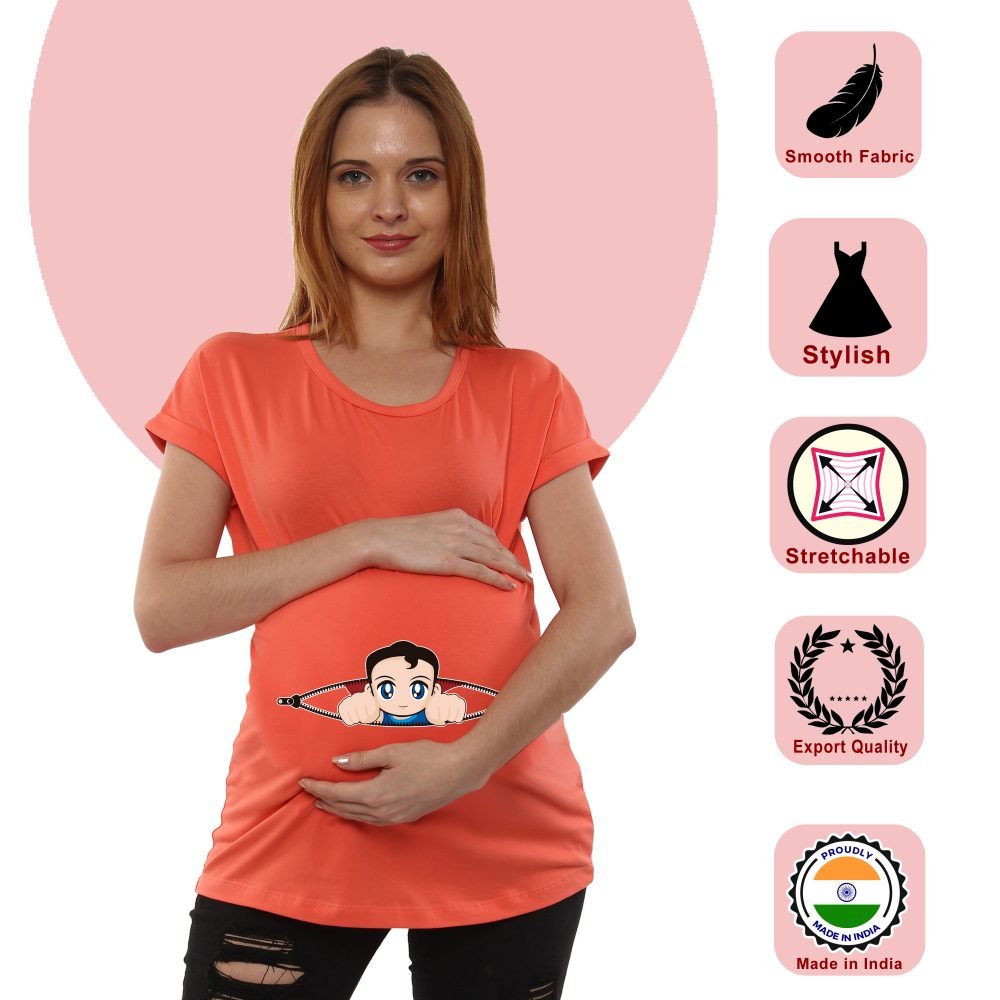 01 163 scaled Women Pregnancy Tshirt with Flying baby zip Printed Design