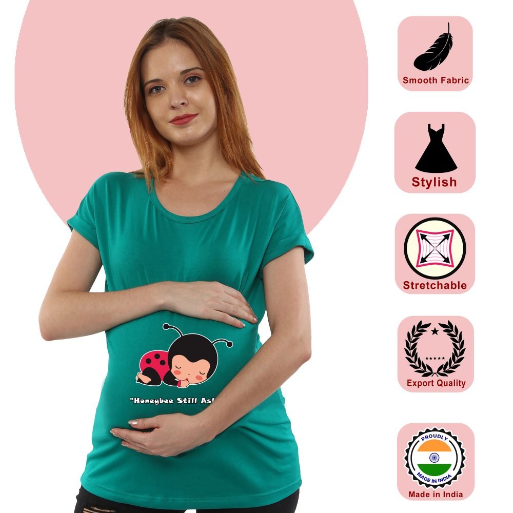 01 78 Women Pregnancy Tshirt with Honey still asleep Printed Design