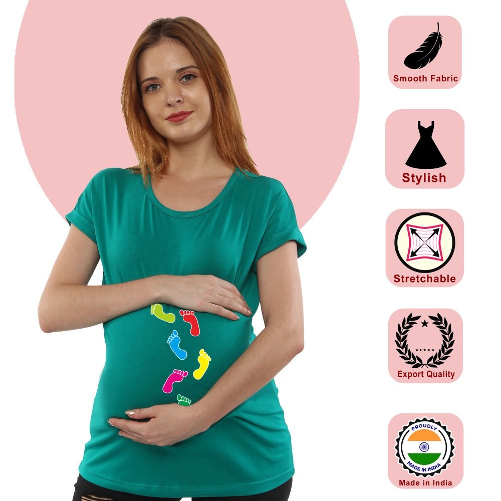 01 96 Women Pregnancy Tshirt with Footsteps Printed Design