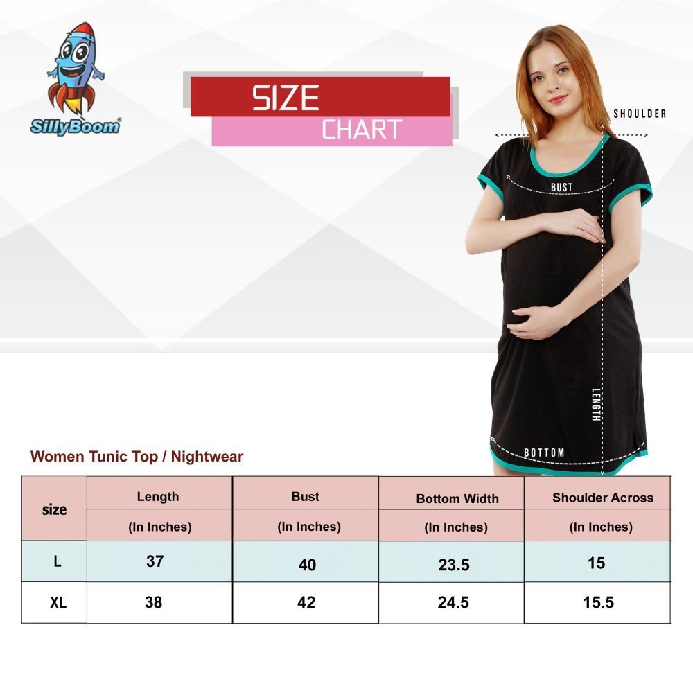 01 Black 38 MAA BOROLINE - Women's Maternity Top Tunic Pregnancy Clothes Nightshirt Printed Design Round Neck Half Sleeves - Perfect Gift for Next Mom to Be