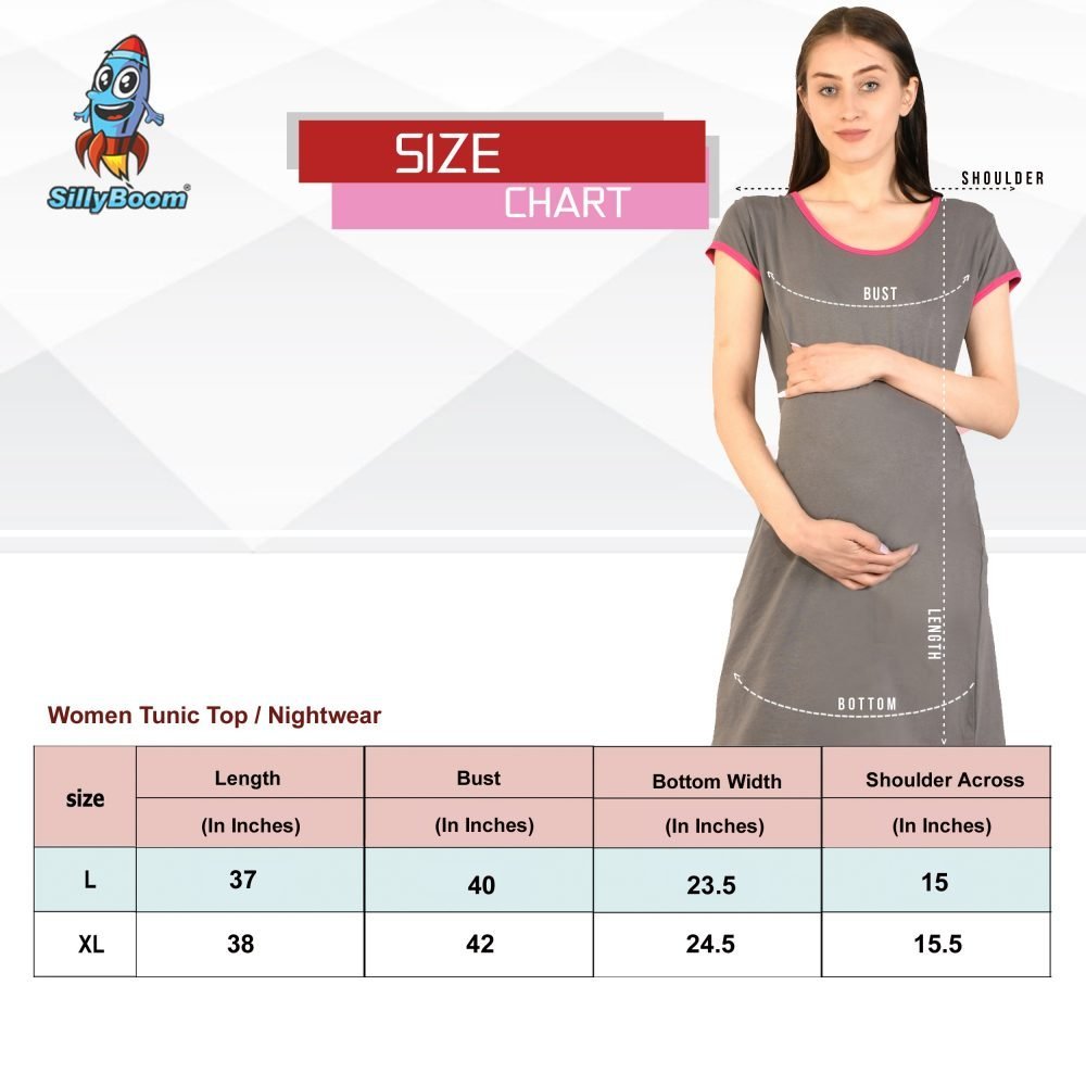 01 steel Grey 13 COMING SOON - Women's Maternity Top Tunic Pregnancy Clothes Nightshirt Printed Design Round Neck Half Sleeves - Perfect Gift for Next Mom to Be