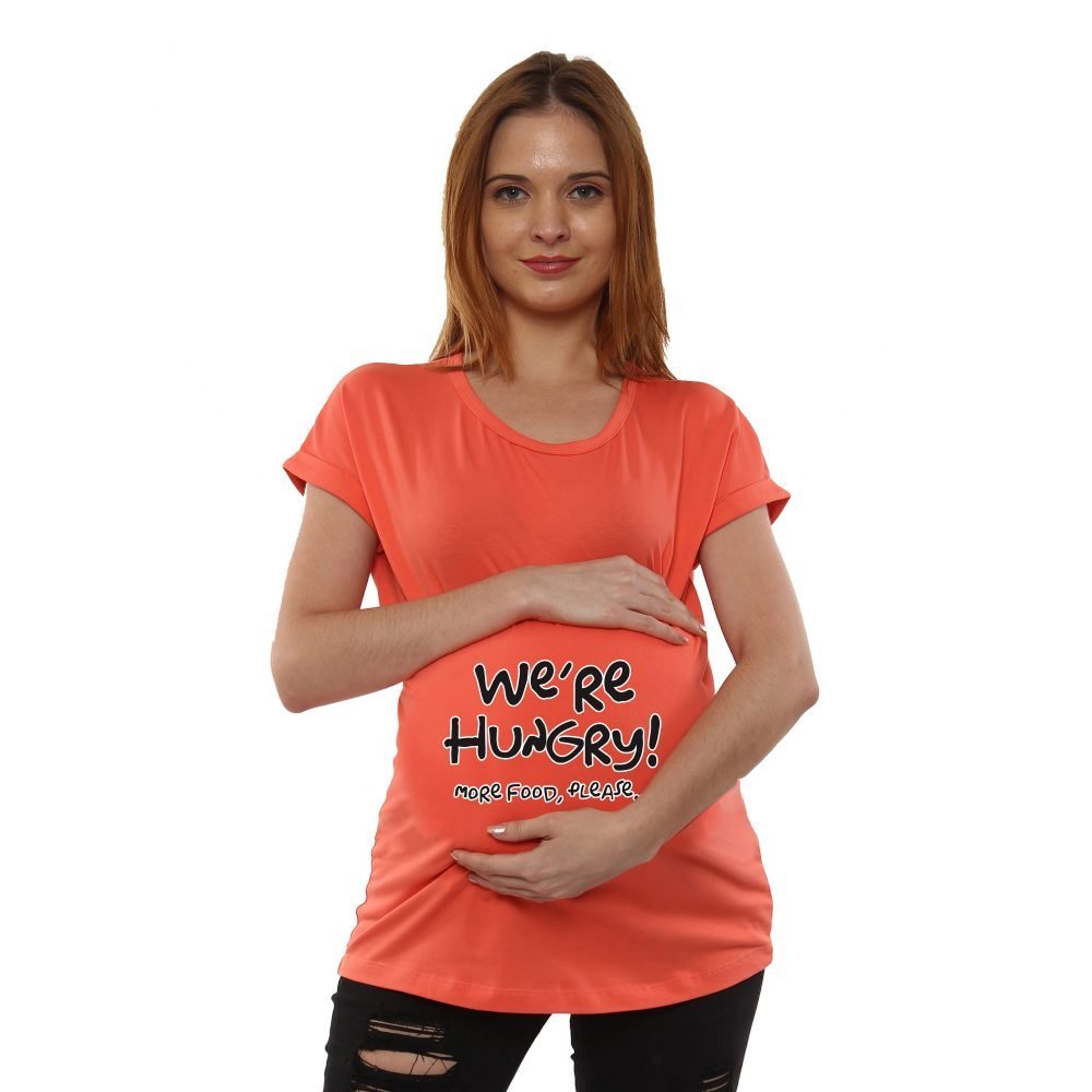 01a 71 scaled Women Pregnancy Tshirt with We are hungry Printed Design