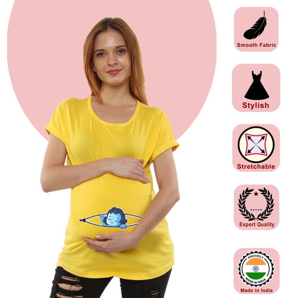 1 225 Women Pregnancy Tshirt with Krishna Printed Design
