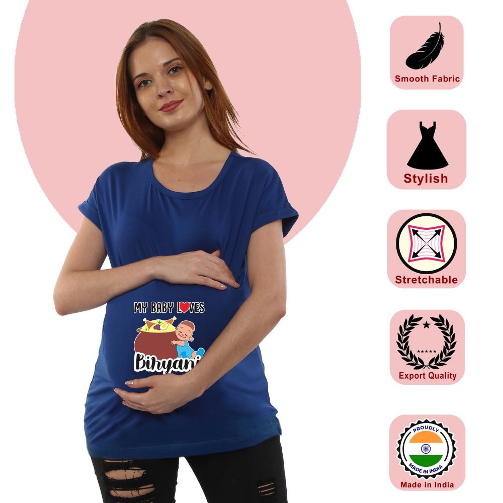 1 265 scaled Women Pregnancy Tshirt with Baby love biryani Printed Design