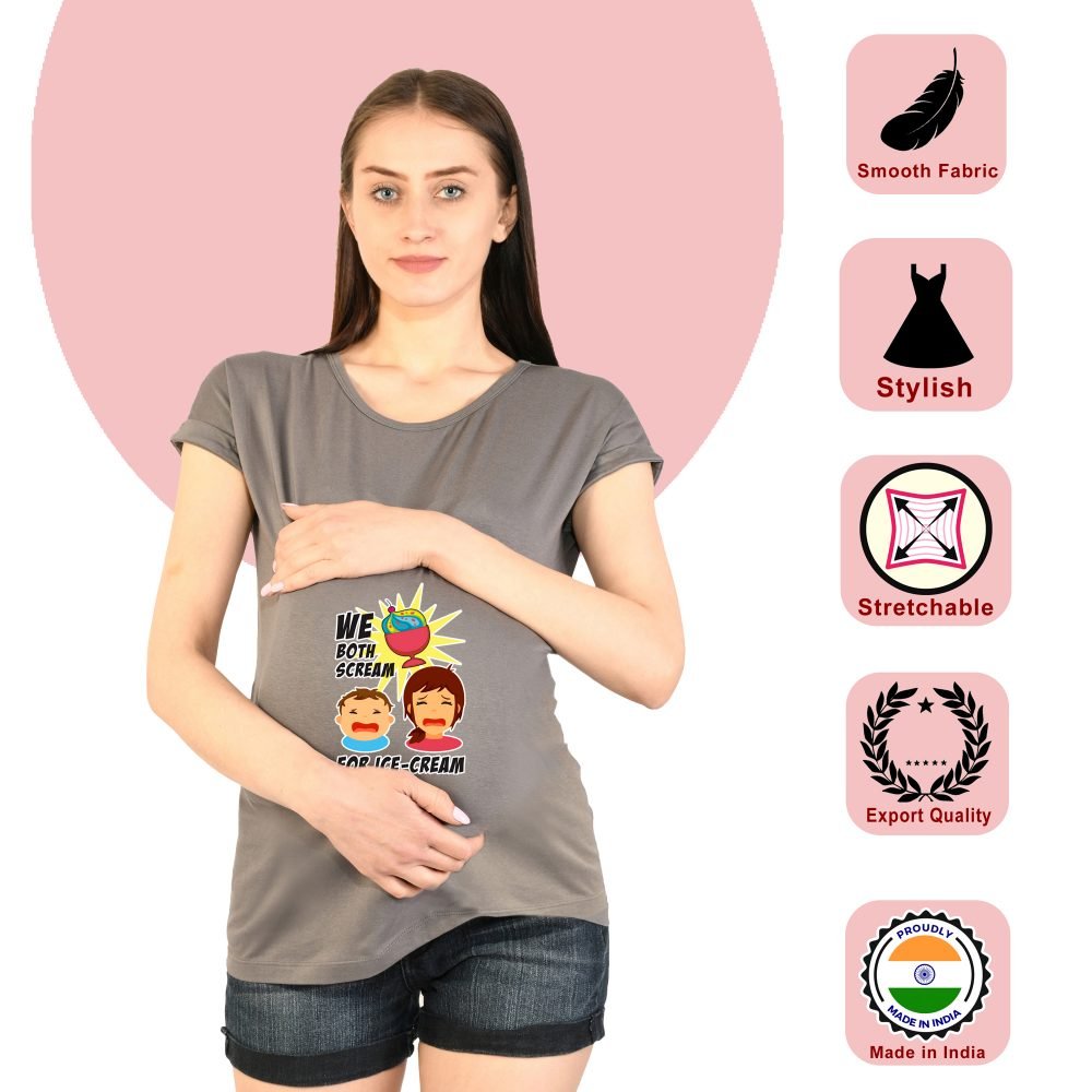 1 329 Women Pregnancy Tshirt with We both scream Printed Design
