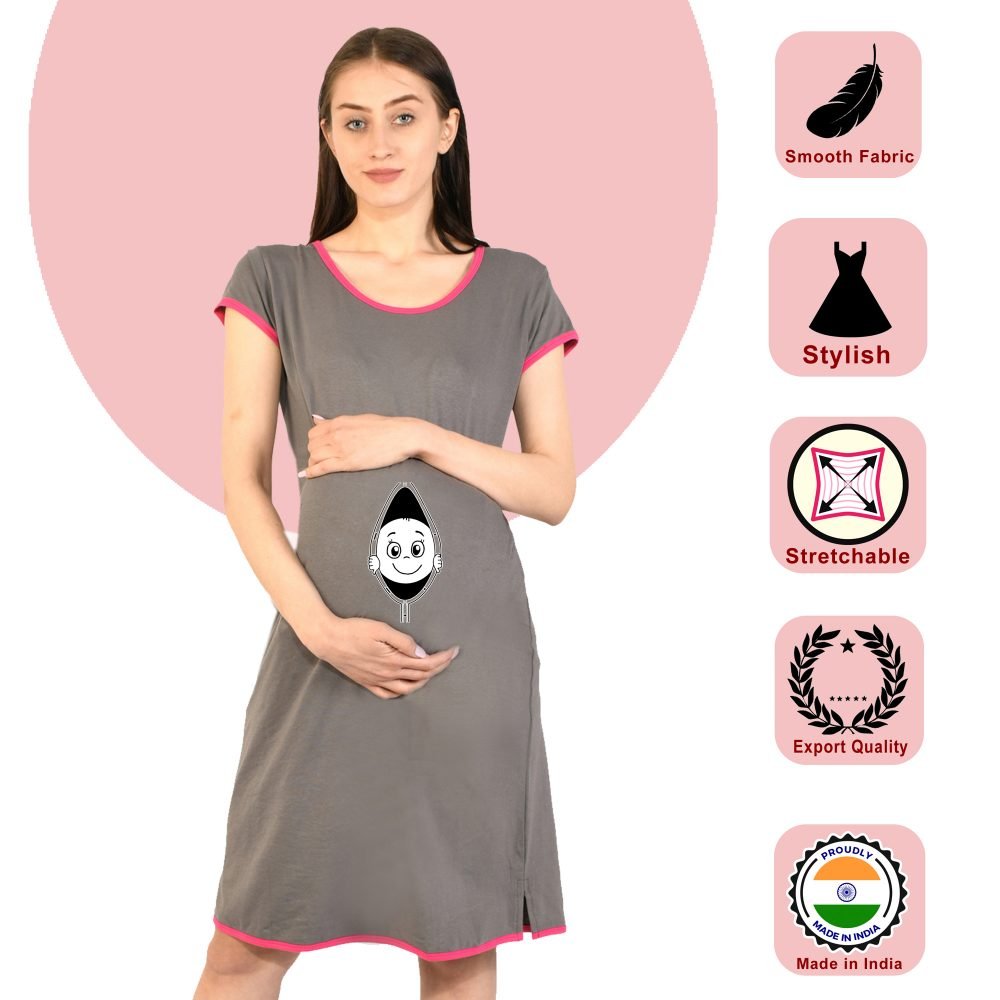1 342 BABY PEEK - Women's Maternity Top Tunic Pregnancy Clothes Nightshirt Printed Design Round Neck Half Sleeves - Perfect Gift for Next Mom to Be