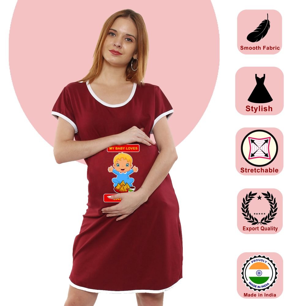 1 358 scaled Women's Pregnancy Tunic Clothes Nightshirt My Baby loves Samoosa Top Printed Design