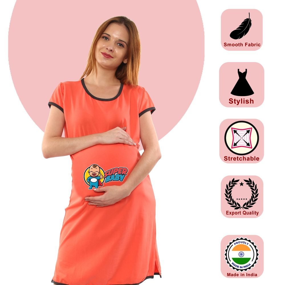 1 395 scaled SUPER BABY - Women's Maternity Top Tunic Pregnancy Clothes Nightshirt Printed Design Round Neck Half Sleeves - Perfect Gift for Next Mom to Be
