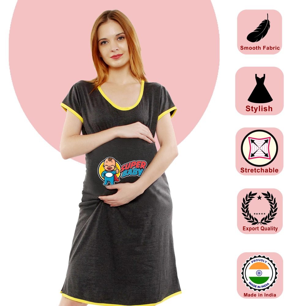 1 396 scaled SUPER BABY - Women's Maternity Top Tunic Pregnancy Clothes Nightshirt Printed Design Round Neck Half Sleeves - Perfect Gift for Next Mom to Be