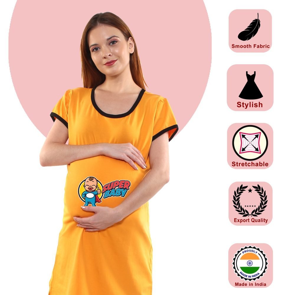 1 397 scaled SUPER BABY - Women's Maternity Top Tunic Pregnancy Clothes Nightshirt Printed Design Round Neck Half Sleeves - Perfect Gift for Next Mom to Be
