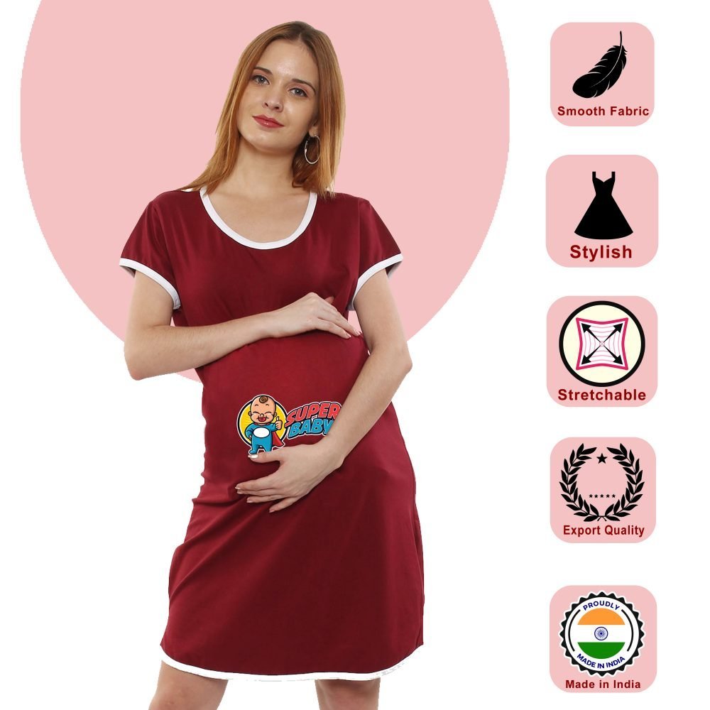 1 398 scaled SUPER BABY - Women's Maternity Top Tunic Pregnancy Clothes Nightshirt Printed Design Round Neck Half Sleeves - Perfect Gift for Next Mom to Be