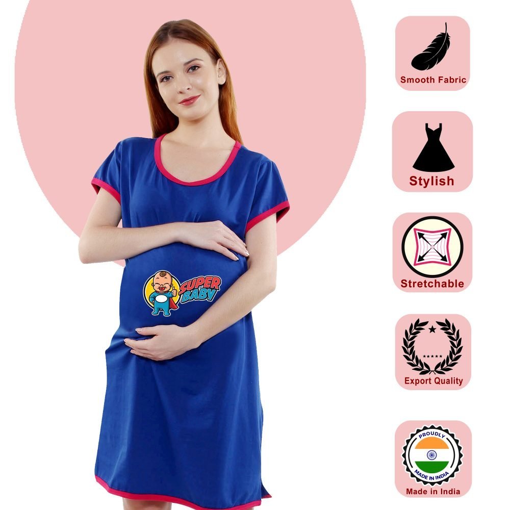 1 399 scaled SUPER BABY - Women's Maternity Top Tunic Pregnancy Clothes Nightshirt Printed Design Round Neck Half Sleeves - Perfect Gift for Next Mom to Be