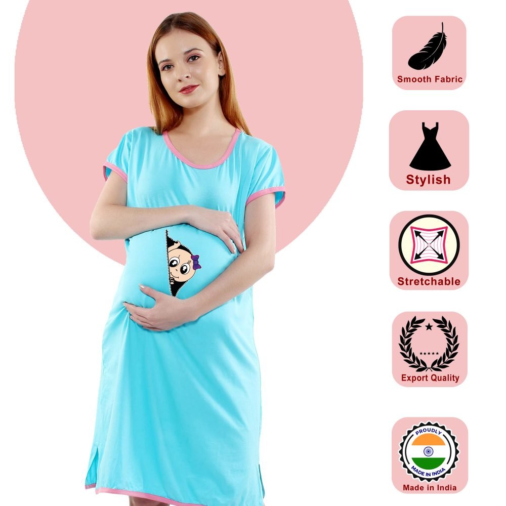 1 410 scaled GIRL PEEKING CROSS ZIP - Women's Maternity Top Tunic Pregnancy Clothes Nightshirt Printed Design Round Neck Half Sleeves - Perfect Gift for Next Mom to Be