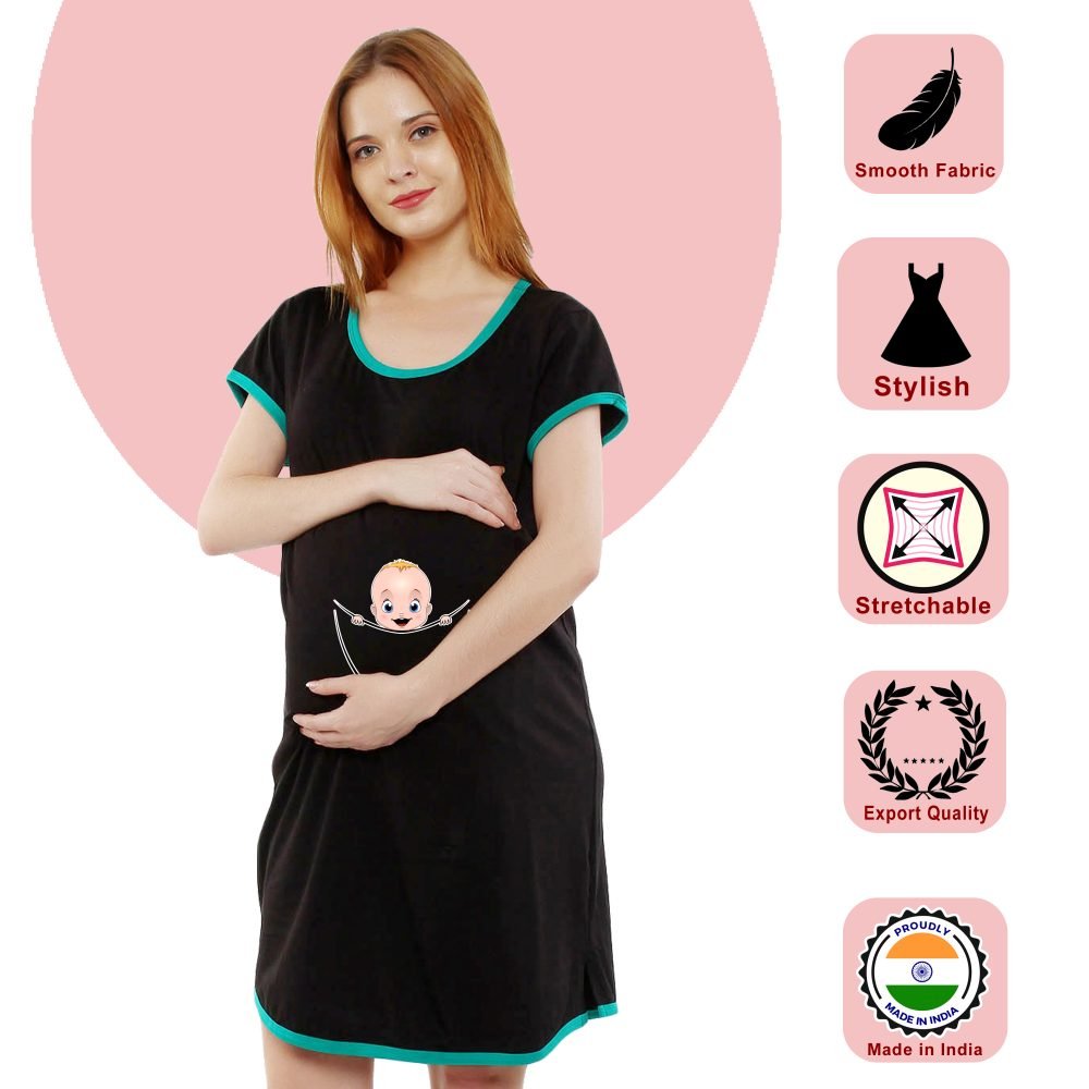 1 427 scaled BOY PEEKING CUTE - Women's Maternity Top Tunic Pregnancy Clothes Nightshirt Printed Design Round Neck Half Sleeves - Perfect Gift for Next Mom to Be