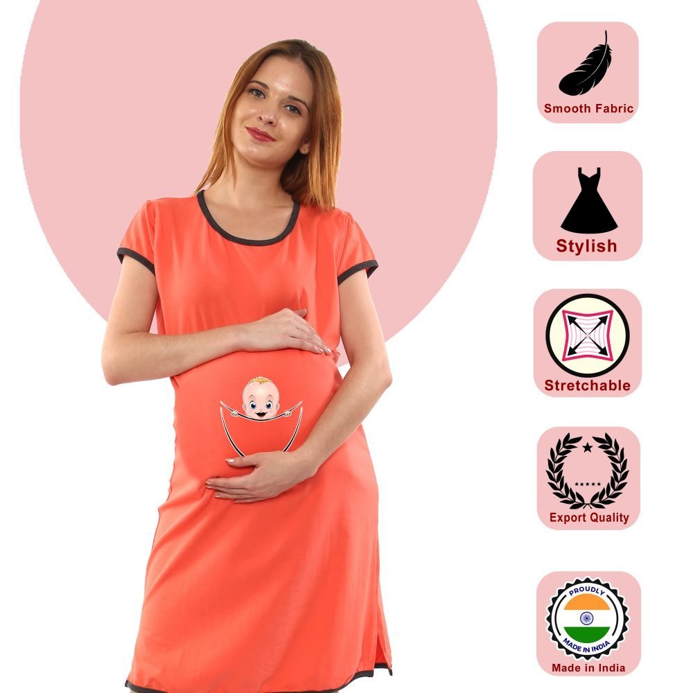 1 428 scaled BOY PEEKING CUTE - Women's Maternity Top Tunic Pregnancy Clothes Nightshirt Printed Design Round Neck Half Sleeves - Perfect Gift for Next Mom to Be