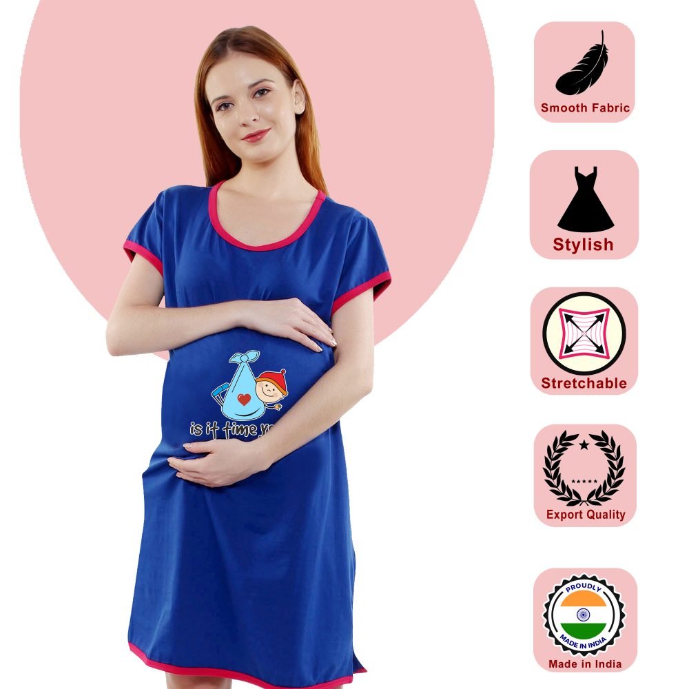 1 496 scaled IS IT TIME YET - Women's Maternity Top Tunic Pregnancy Clothes Nightshirt Printed Design Round Neck Half Sleeves - Perfect Gift for Next Mom to Be