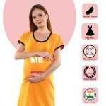 1 502 ME MINIME - Women's Maternity Top Tunic Pregnancy Clothes Nightshirt Printed Design Round Neck Half Sleeves - Perfect Gift for Next Mom to Be