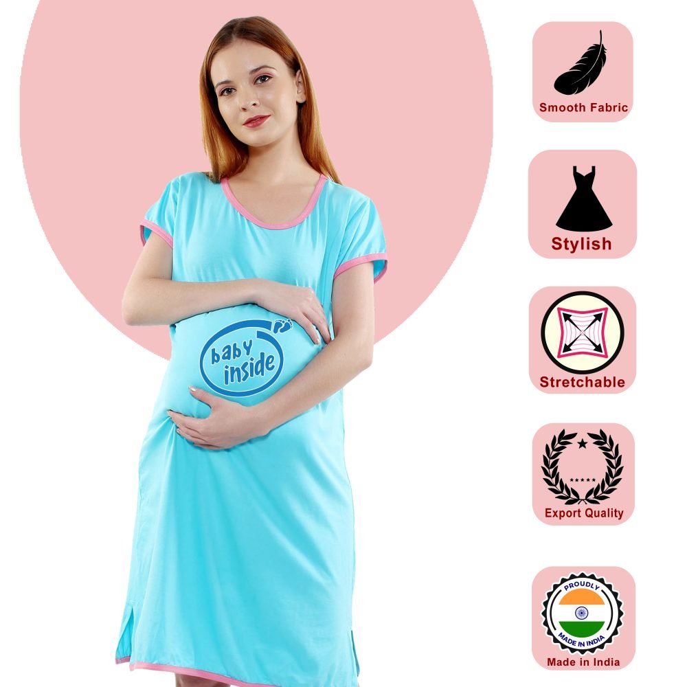 1 506 scaled BABY INSIDE - Women's Maternity Top Tunic Pregnancy Clothes Nightshirt Printed Design Round Neck Half Sleeves - Perfect Gift for Next Mom to Be
