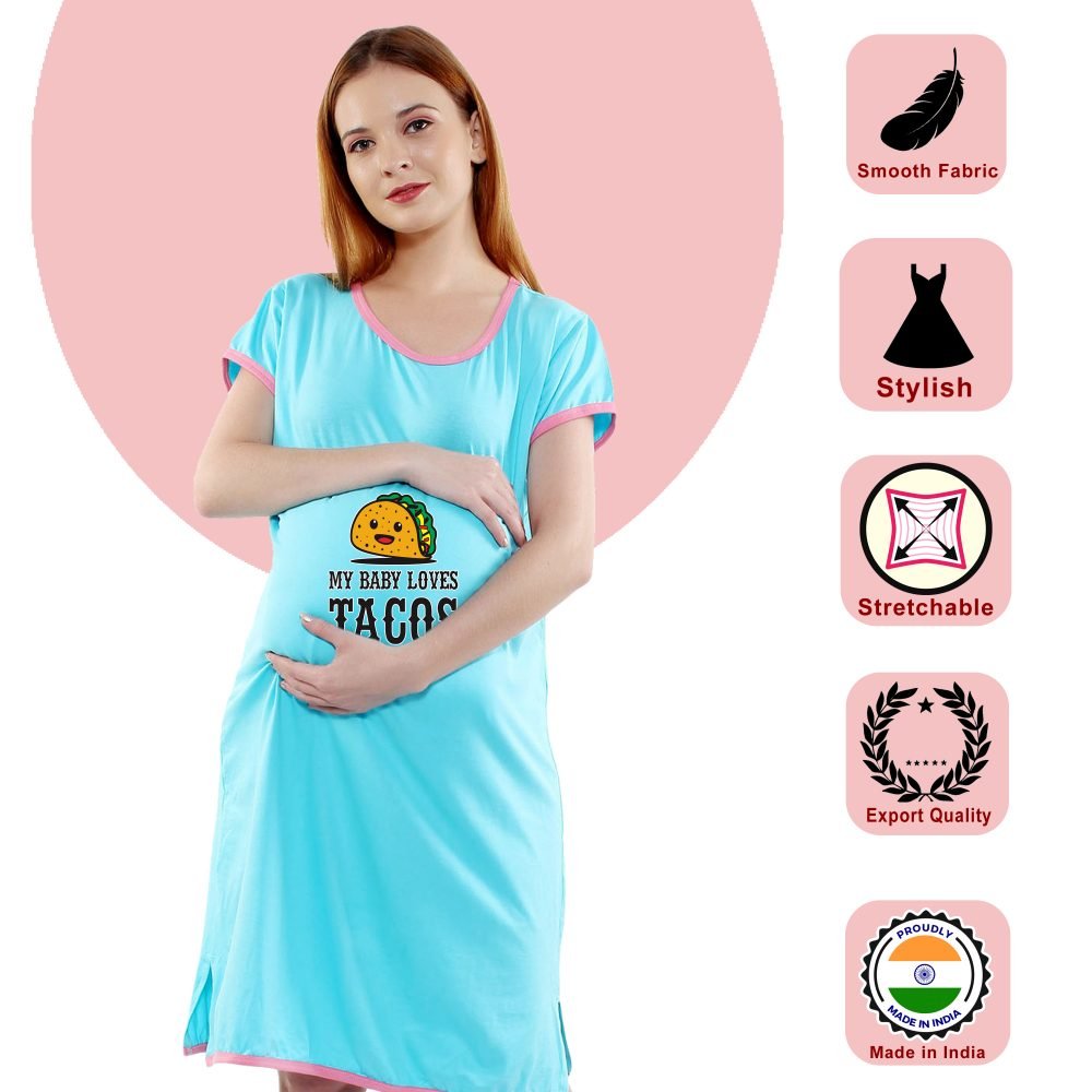 1 514 scaled Women's Pregnancy Tunic Clothes Nightshirt My Baby loves tacos Top Printed Design