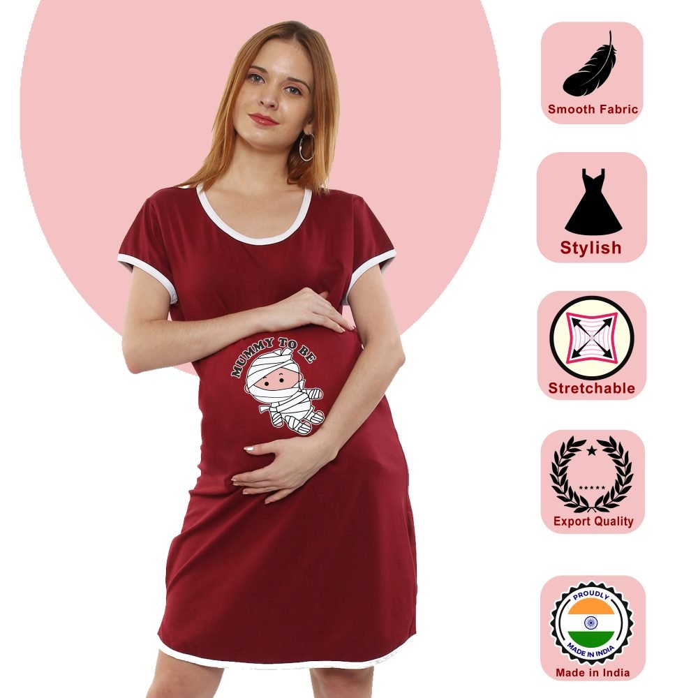 1 543 scaled MUMMY TO BE - Women's Maternity Top Tunic Pregnancy Clothes Night shirt Printed Design Round Neck Half Sleeves - Perfect Gift for Next Mom to Be