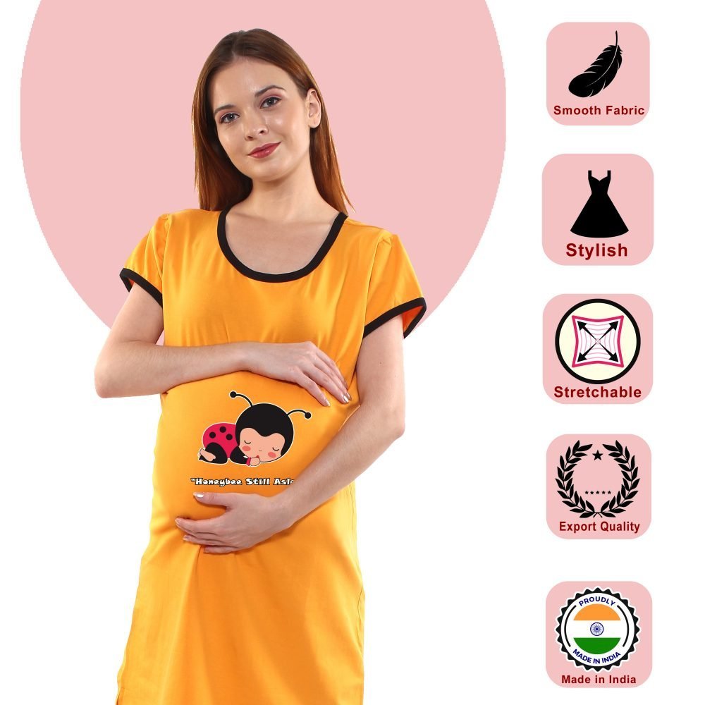 1 550 scaled HONEY BEE STILL ASLEEP - Women's Maternity Top Tunic Pregnancy Clothes Nightshirt Printed Design Round Neck Half Sleeves - Perfect Gift for Next Mom to Be