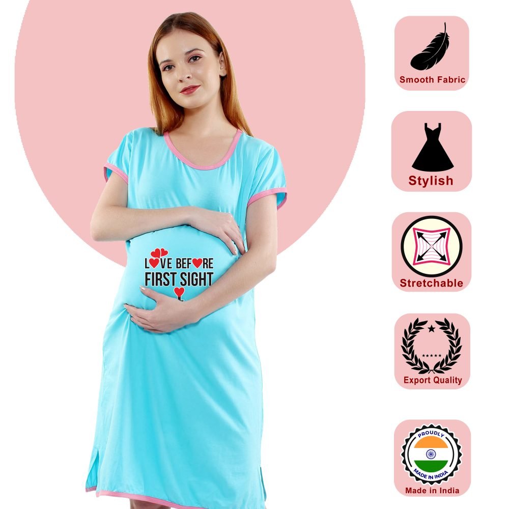 1 554 scaled LOVE BEFORE FIRST SIGHT - Women's Maternity Top Tunic Pregnancy Clothes Nightshirt Printed Design Round Neck Half Sleeves - Perfect Gift for Next Mom to Be