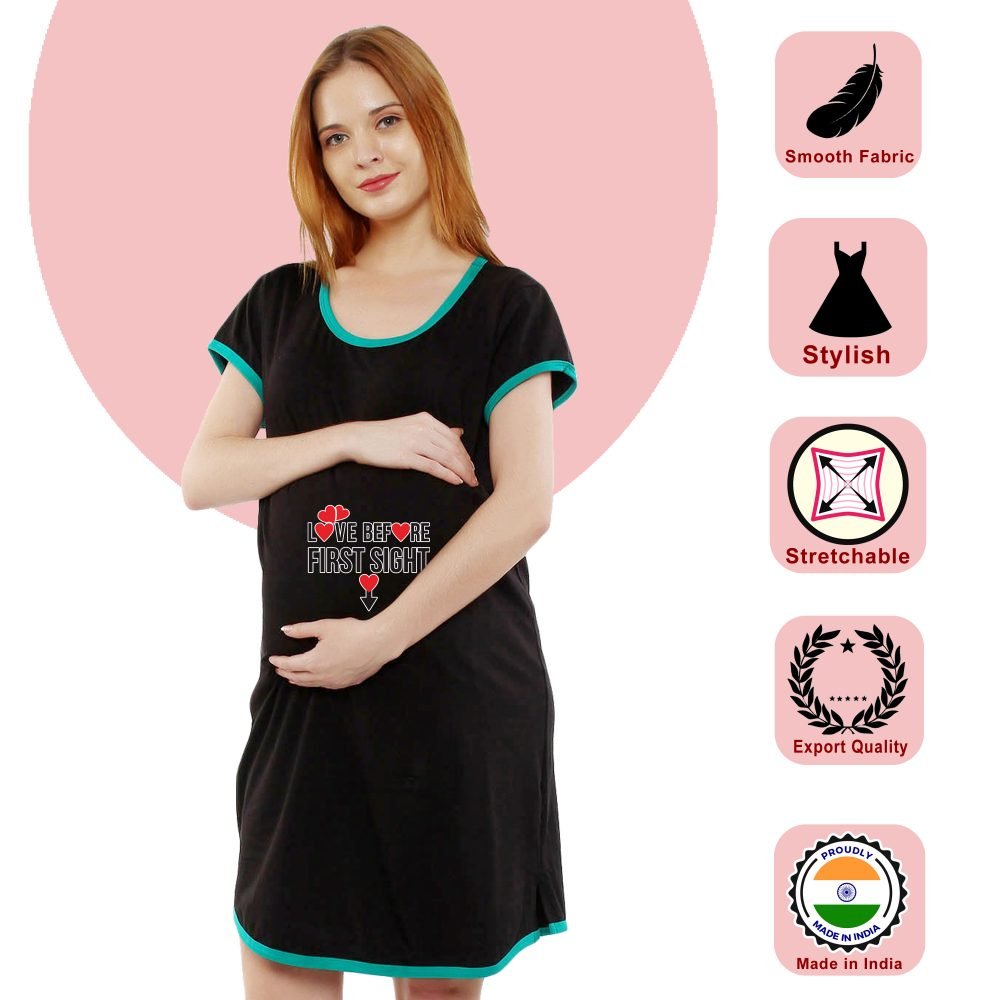 1 555 scaled LOVE BEFORE FIRST SIGHT - Women's Maternity Top Tunic Pregnancy Clothes Nightshirt Printed Design Round Neck Half Sleeves - Perfect Gift for Next Mom to Be