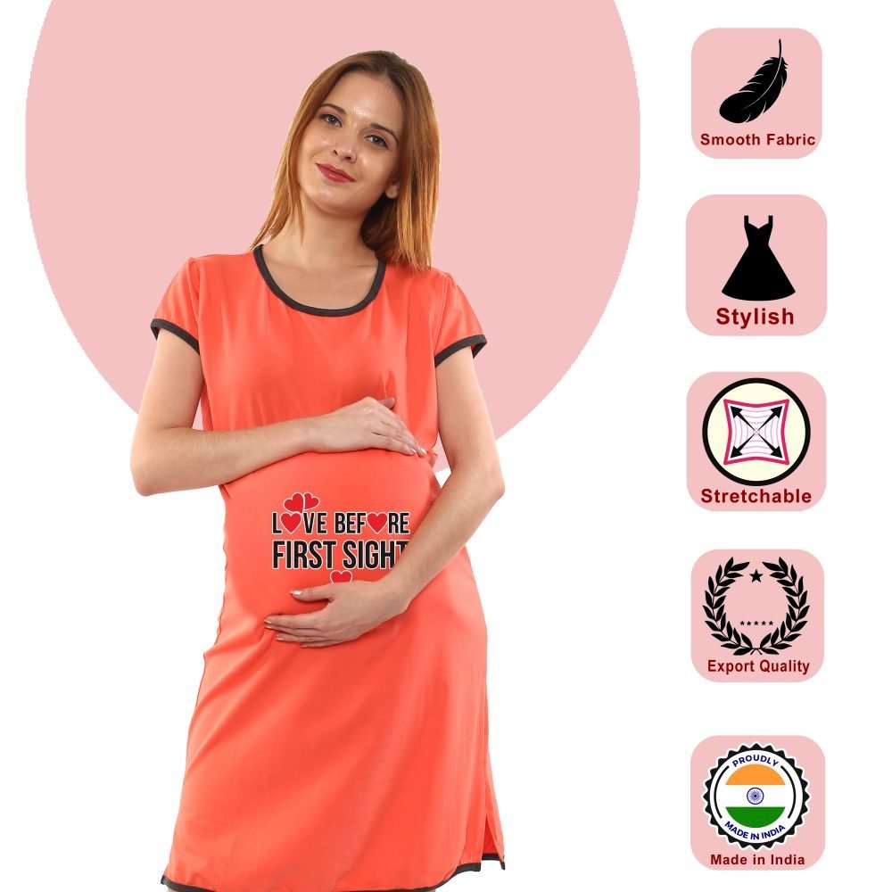 1 556 scaled LOVE BEFORE FIRST SIGHT - Women's Maternity Top Tunic Pregnancy Clothes Nightshirt Printed Design Round Neck Half Sleeves - Perfect Gift for Next Mom to Be