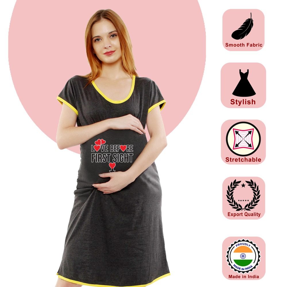 1 557 scaled LOVE BEFORE FIRST SIGHT - Women's Maternity Top Tunic Pregnancy Clothes Nightshirt Printed Design Round Neck Half Sleeves - Perfect Gift for Next Mom to Be