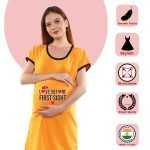 1 559 LOVE BEFORE FIRST SIGHT - Women's Maternity Top Tunic Pregnancy Clothes Nightshirt Printed Design Round Neck Half Sleeves - Perfect Gift for Next Mom to Be