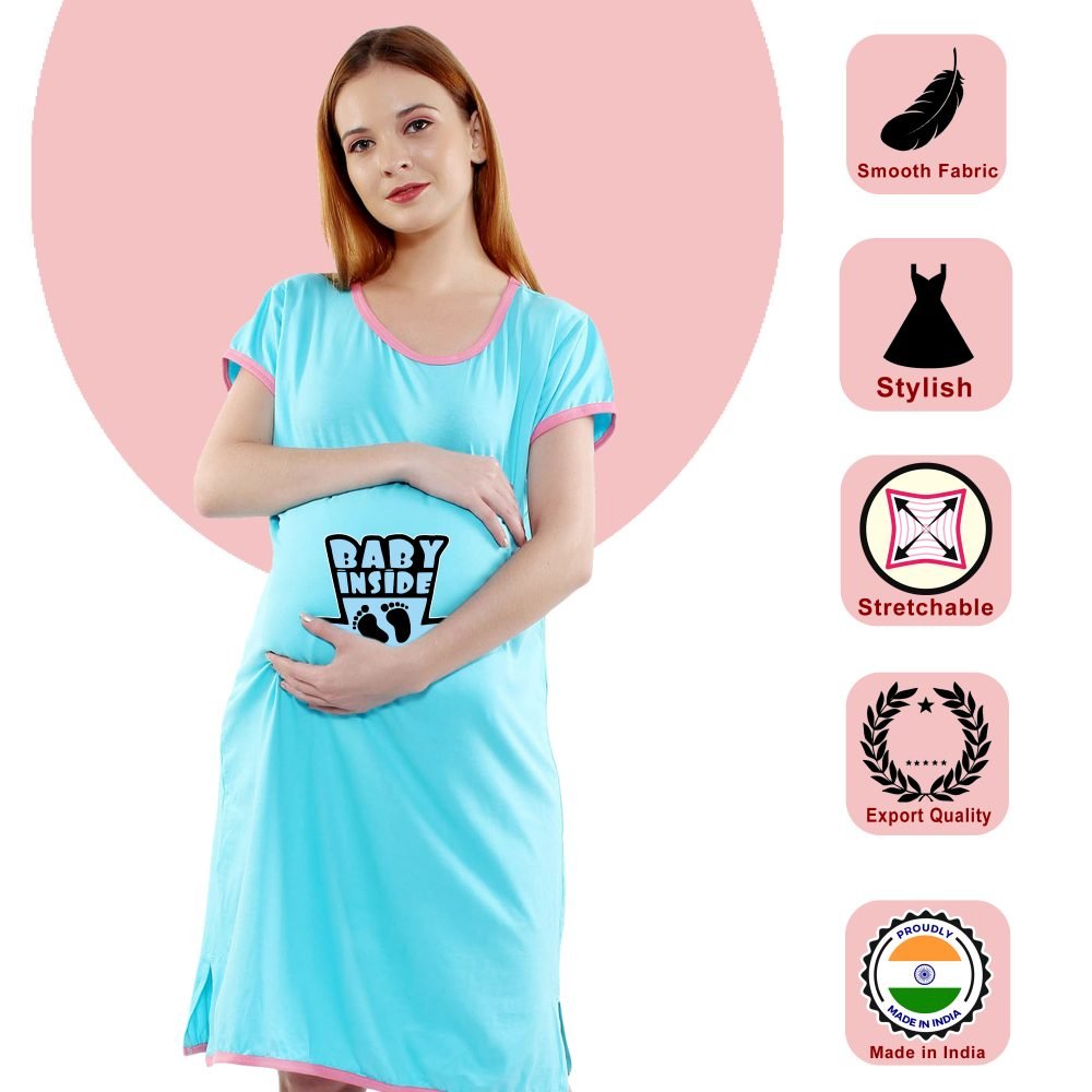 1 588 scaled BABY INSIDE - Women's Maternity Top Tunic Pregnancy Clothes Nightshirt Printed Design Round Neck Half Sleeves - Perfect Gift for Next Mom to Be
