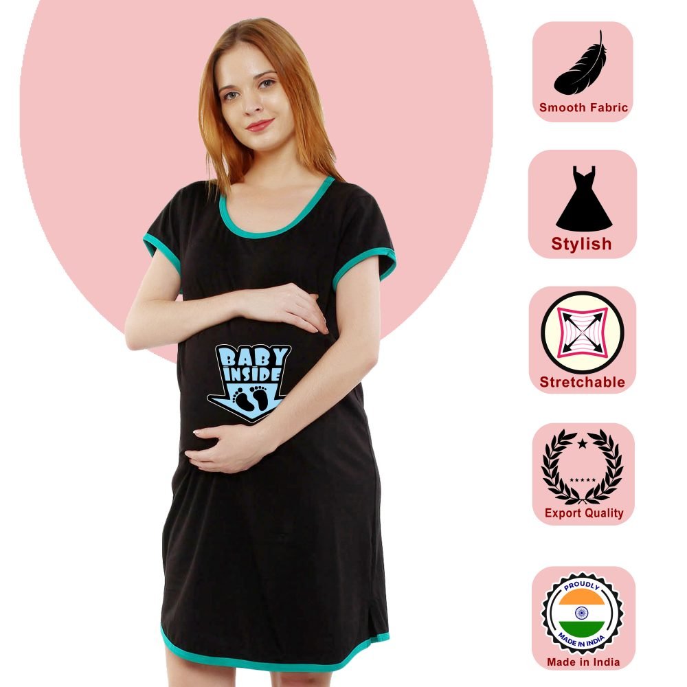 1 589 scaled BABY INSIDE - Women's Maternity Top Tunic Pregnancy Clothes Nightshirt Printed Design Round Neck Half Sleeves - Perfect Gift for Next Mom to Be