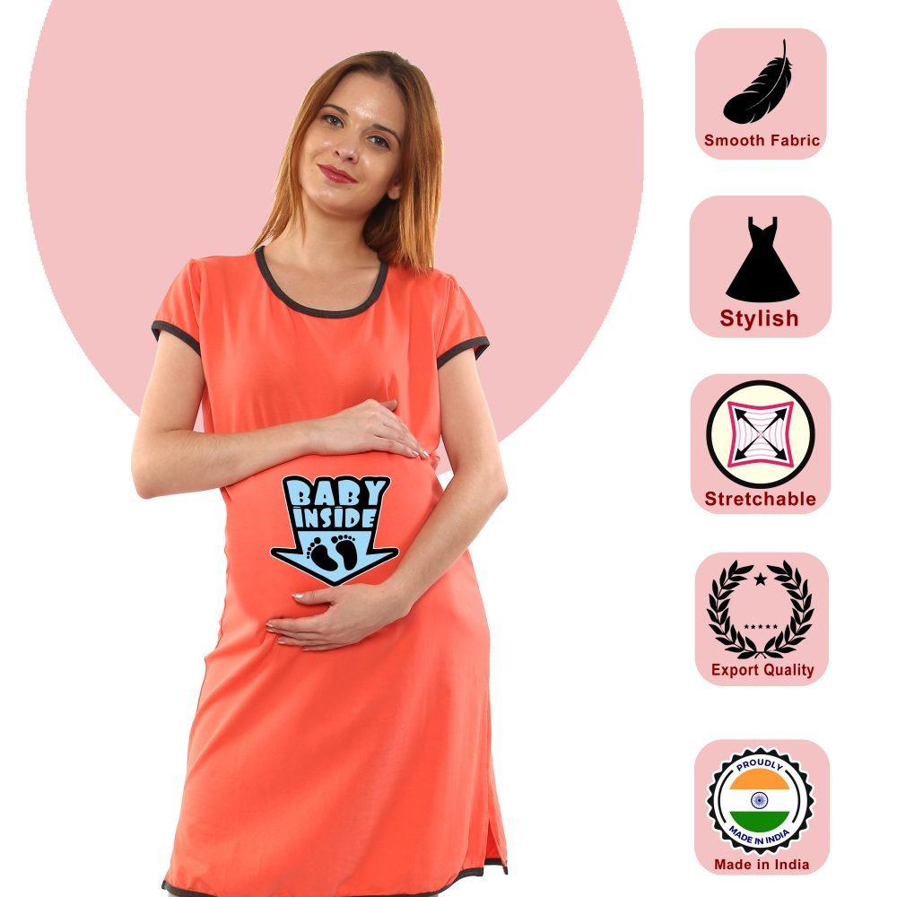 1 590 scaled BABY INSIDE - Women's Maternity Top Tunic Pregnancy Clothes Nightshirt Printed Design Round Neck Half Sleeves - Perfect Gift for Next Mom to Be