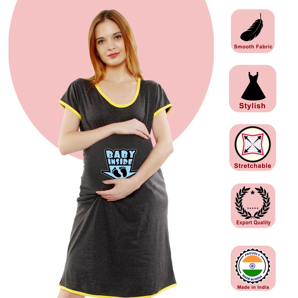 1 591 scaled BABY INSIDE - Women's Maternity Top Tunic Pregnancy Clothes Nightshirt Printed Design Round Neck Half Sleeves - Perfect Gift for Next Mom to Be