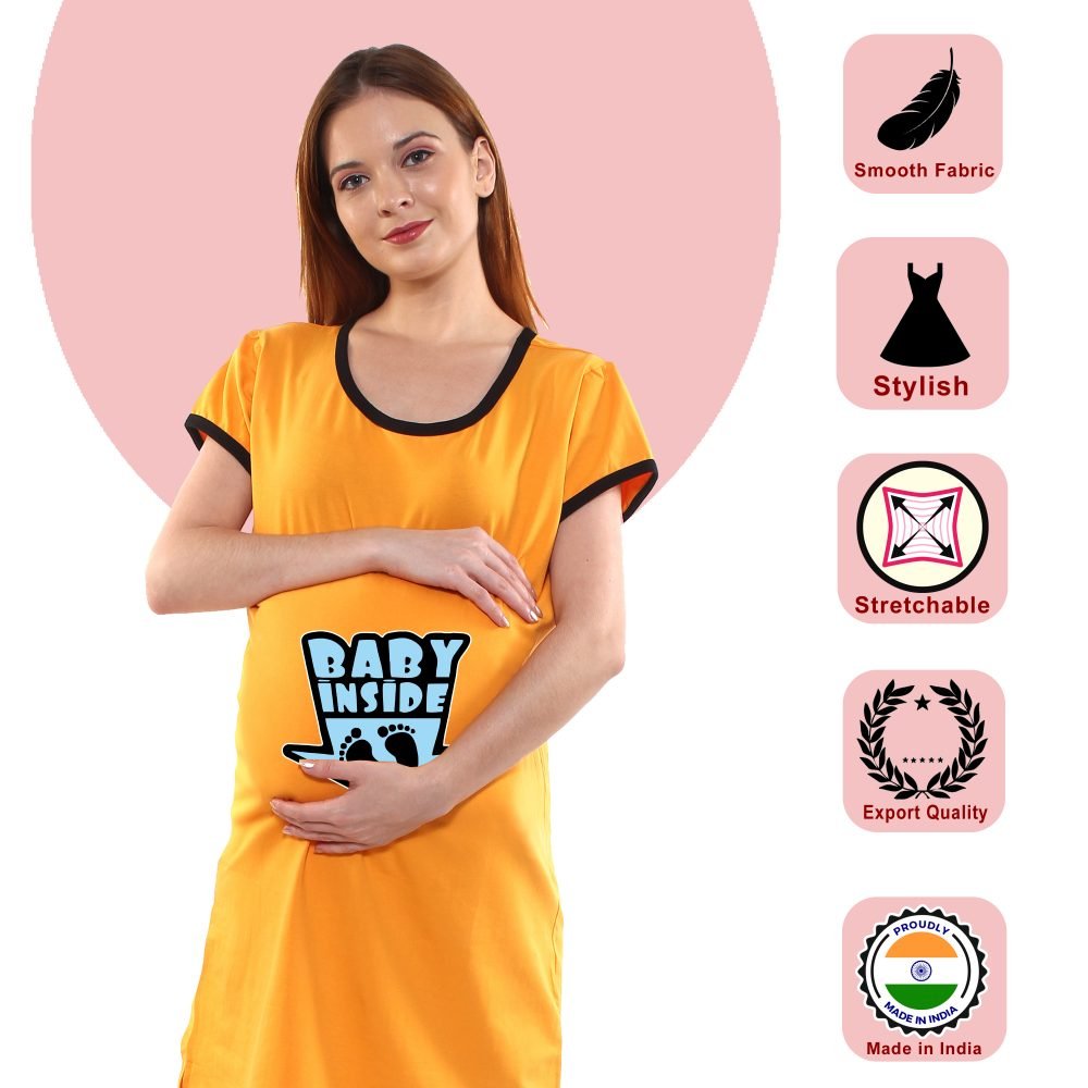 1 593 scaled BABY INSIDE - Women's Maternity Top Tunic Pregnancy Clothes Nightshirt Printed Design Round Neck Half Sleeves - Perfect Gift for Next Mom to Be