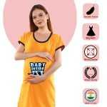 1 593 BABY INSIDE - Women's Maternity Top Tunic Pregnancy Clothes Nightshirt Printed Design Round Neck Half Sleeves - Perfect Gift for Next Mom to Be