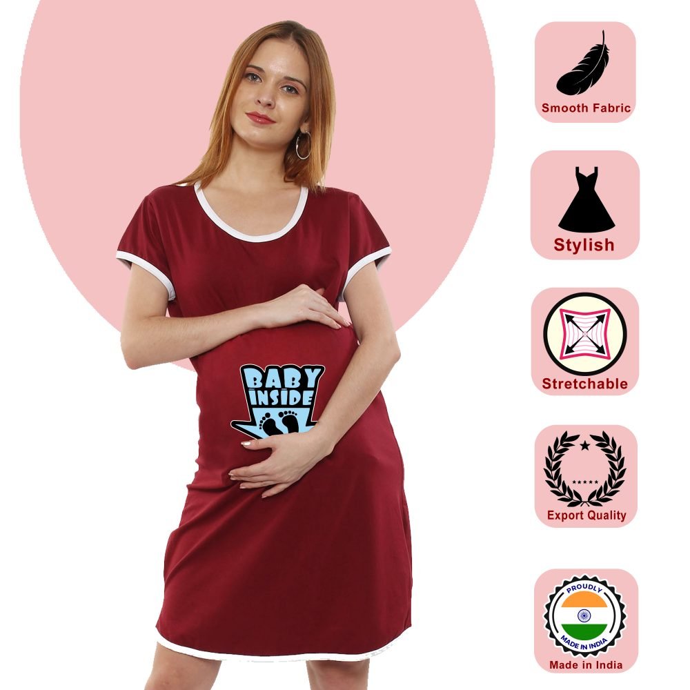 1 594 scaled BABY INSIDE - Women's Maternity Top Tunic Pregnancy Clothes Nightshirt Printed Design Round Neck Half Sleeves - Perfect Gift for Next Mom to Be