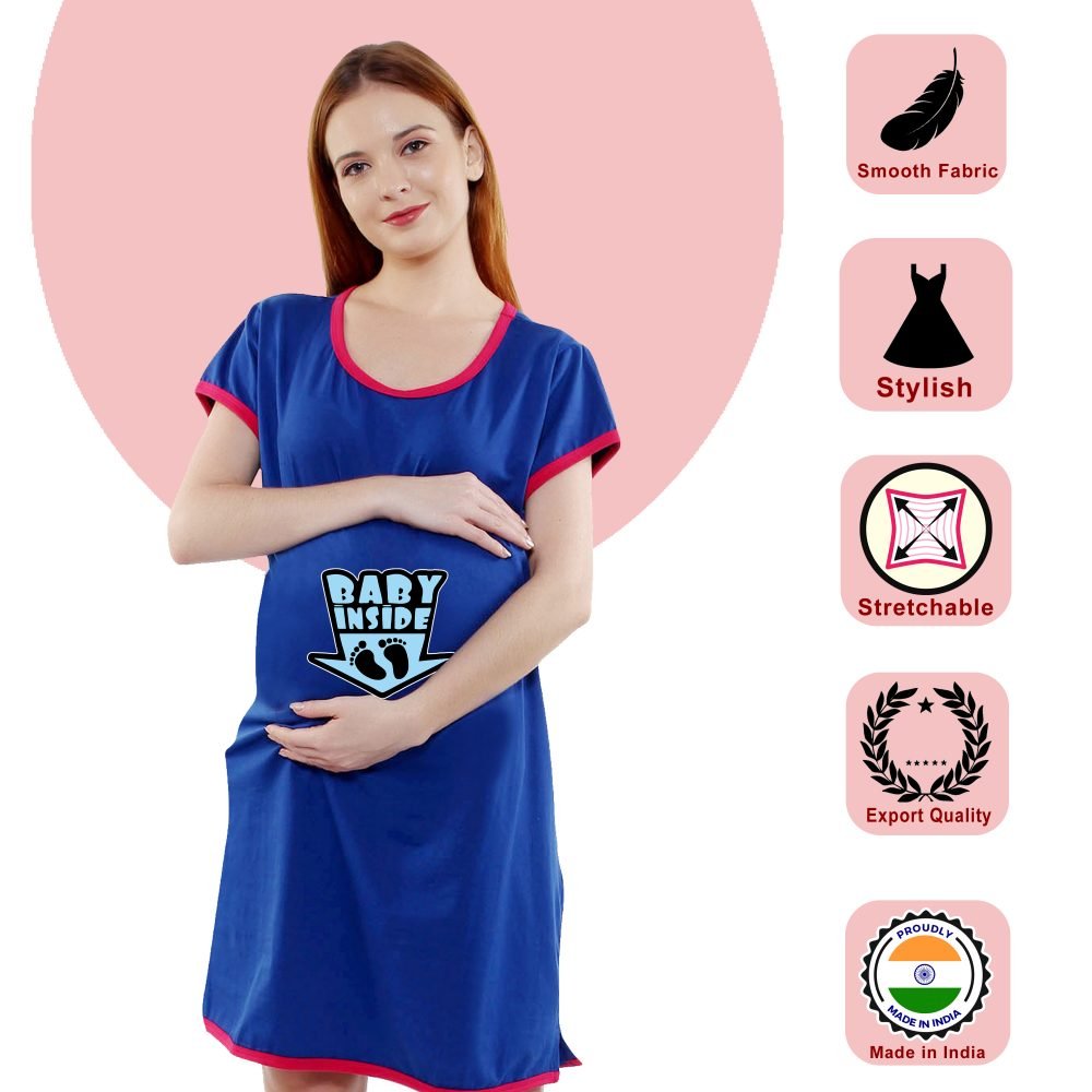 1 595 scaled BABY INSIDE - Women's Maternity Top Tunic Pregnancy Clothes Nightshirt Printed Design Round Neck Half Sleeves - Perfect Gift for Next Mom to Be