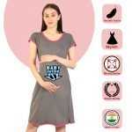 1 596 BABY INSIDE - Women's Maternity Top Tunic Pregnancy Clothes Nightshirt Printed Design Round Neck Half Sleeves - Perfect Gift for Next Mom to Be