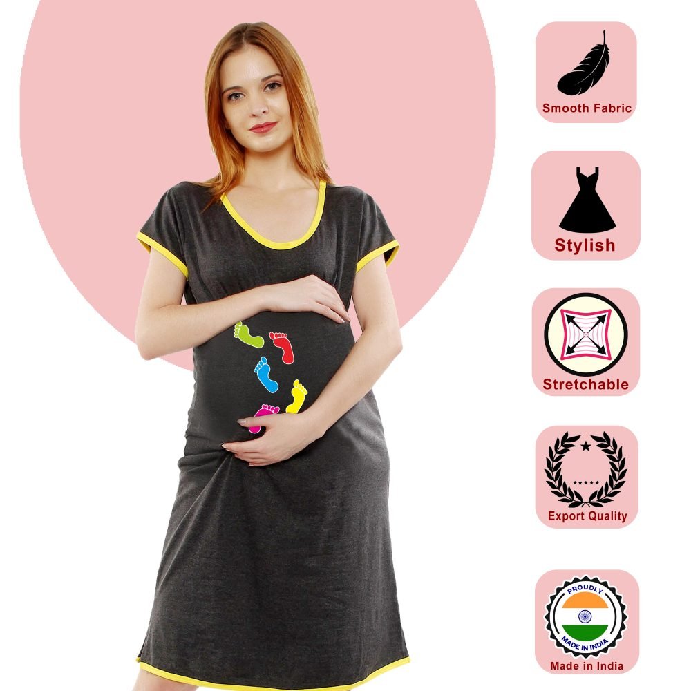 1 600 scaled BABY FOOT STEPS - Women's Maternity Top Tunic Pregnancy Clothes Nightshirt Printed Design Round Neck Half Sleeves - Perfect Gift for Next Mom to Be
