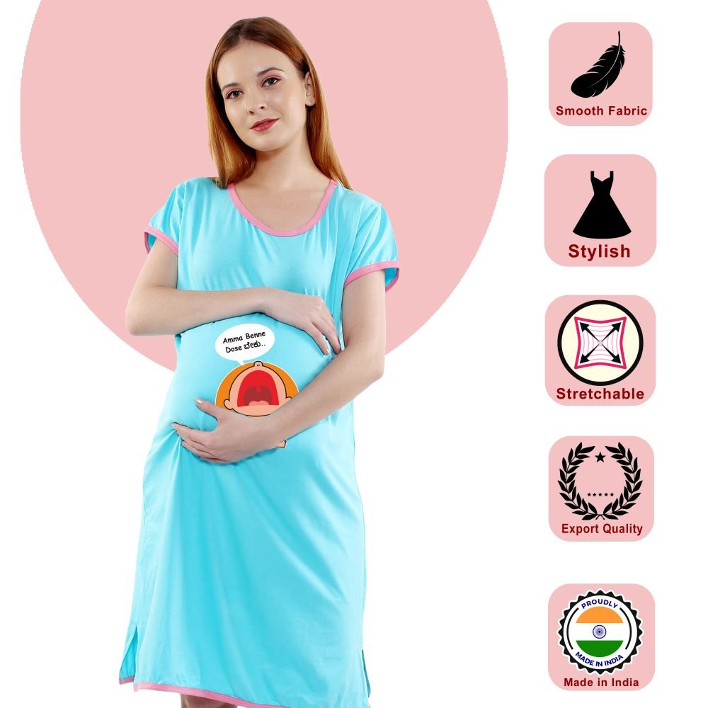 1 605 scaled AMMA BENNE DOSE BEKU - Women's Maternity Top Tunic Pregnancy Clothes Nightshirt Printed Design Round Neck Half Sleeves - Perfect Gift for Next Mom to Be