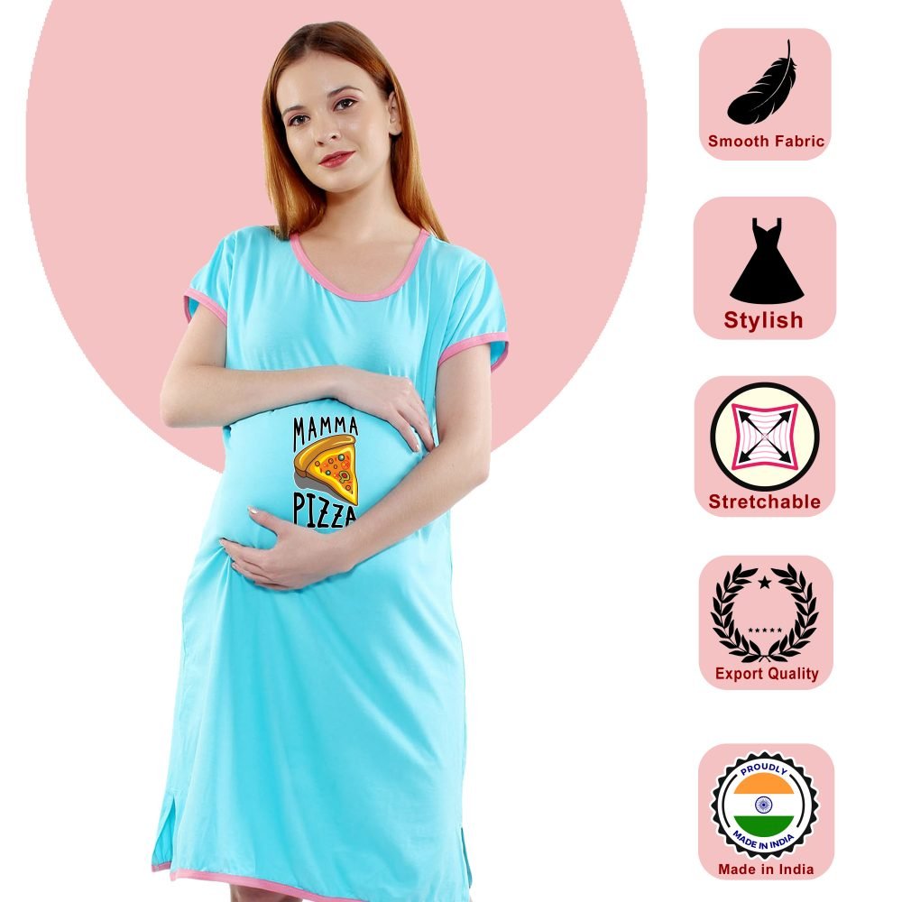 1 637 scaled MAA PIZZA - Women's Maternity Top Tunic Pregnancy Clothes Nightshirt Printed Design Round Neck Half Sleeves - Perfect Gift for Next Mom to Be