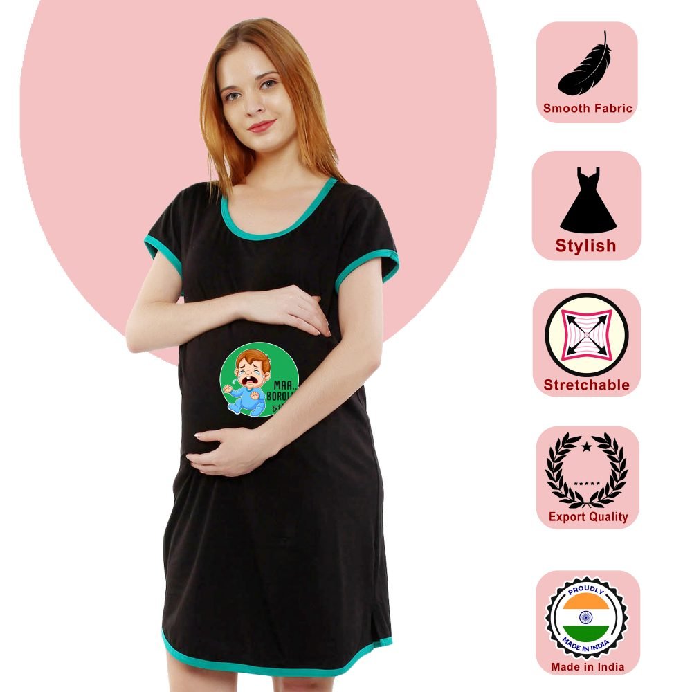 1 646 scaled MAA BOROLINE - Women's Maternity Top Tunic Pregnancy Clothes Nightshirt Printed Design Round Neck Half Sleeves - Perfect Gift for Next Mom to Be