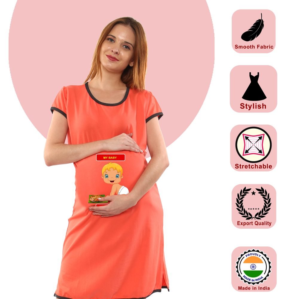 1 703 scaled CRAVING FOR FISH - Women's Maternity Top Tunic Pregnancy Clothes Nightshirt Printed Design Round Neck Half Sleeves - Perfect Gift for Next Mom to Be