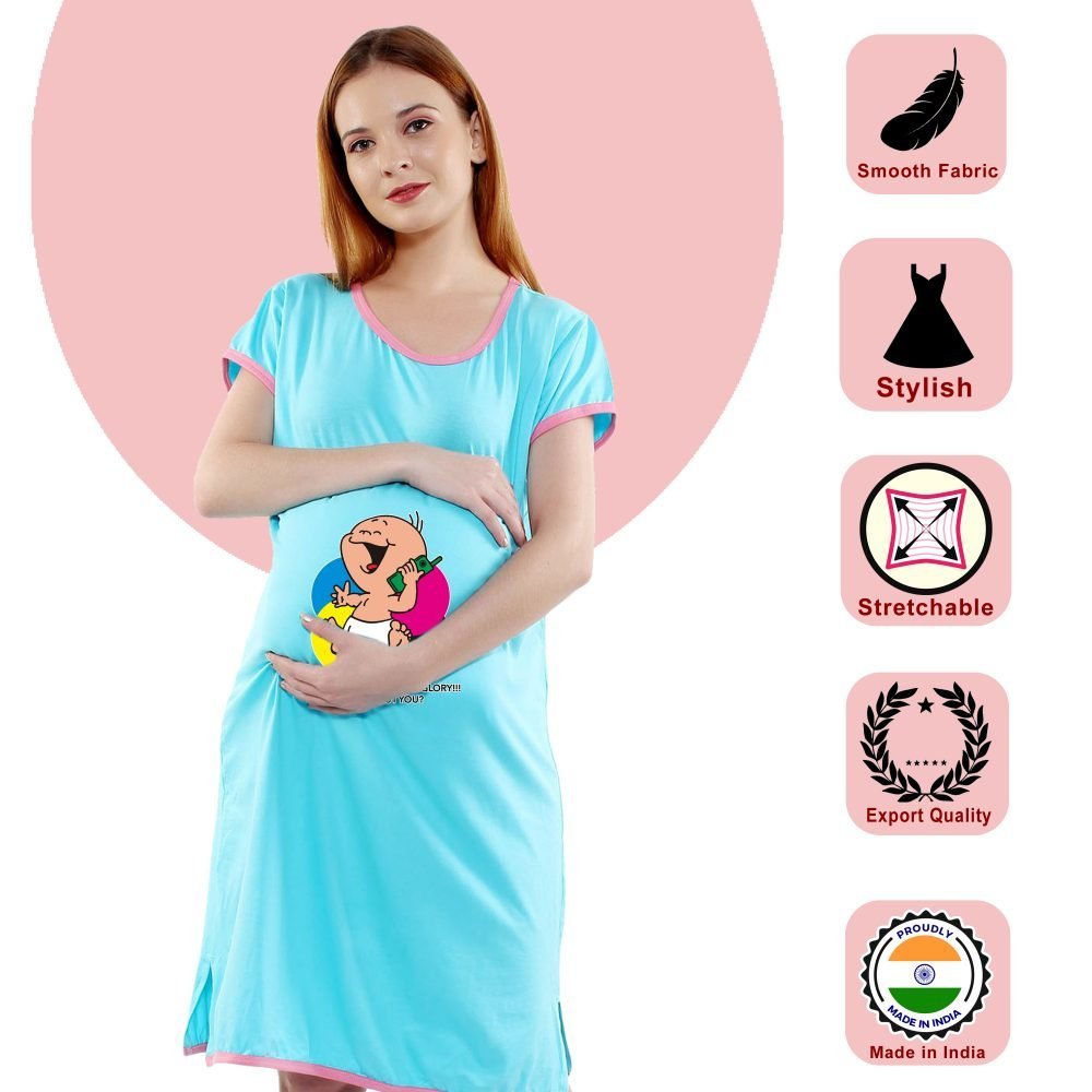 1 757 scaled BABY ON MOBILE - Women's Maternity Top Tunic Pregnancy Clothes Nightshirt Printed Design Round Neck Half Sleeves - Perfect Gift for Next Mom to Be