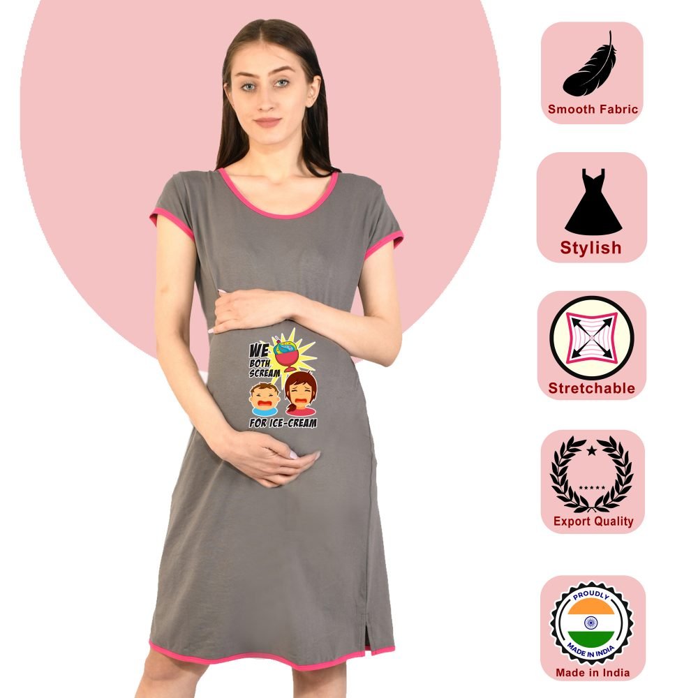 1 772 WE SCREAM FOR ICE CREAM - Women's Maternity Top Tunic Pregnancy Clothes Nightshirt Printed Design Round Neck Half Sleeves - Perfect Gift for Next Mom to Be