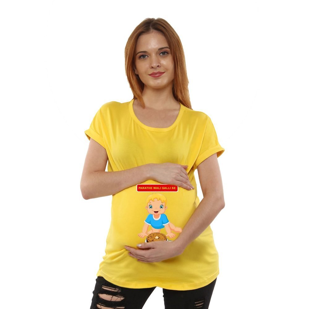 1a 357 Women Pregnancy Tshirt with Parthe wali se Printed Design