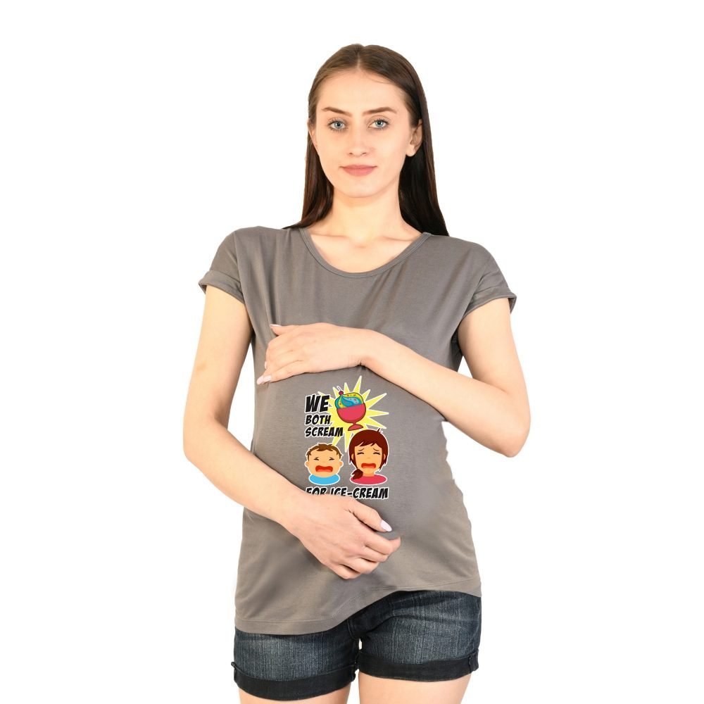1a 380 Women Pregnancy Tshirt with We both scream Printed Design