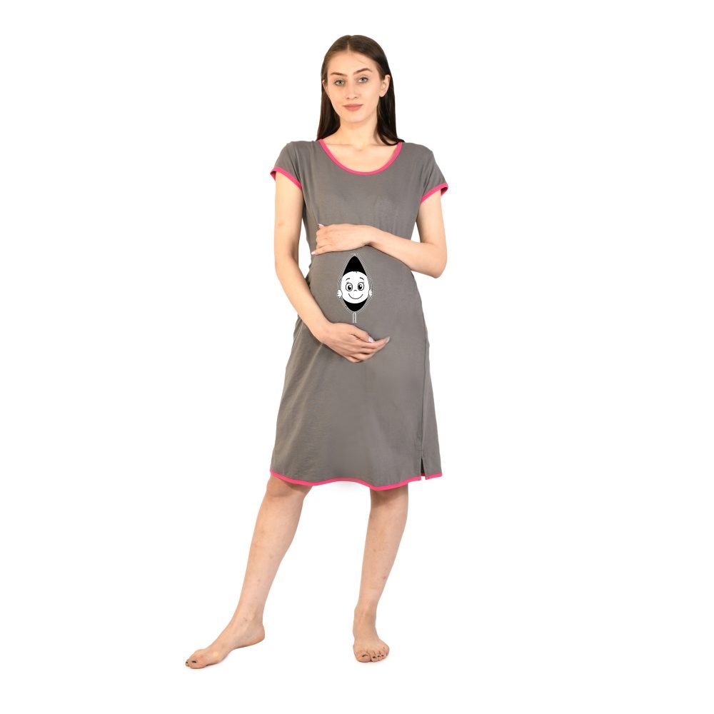 1a 394 BABY PEEK - Women's Maternity Top Tunic Pregnancy Clothes Nightshirt Printed Design Round Neck Half Sleeves - Perfect Gift for Next Mom to Be