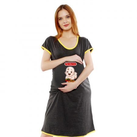 1a 400 My Baby Loves PANI PURI - Women's Maternity Top Tunic Pregnancy Clothes Nightshirt Printed Design Round Neck Half Sleeves - Perfect Gift for Next Mom to Be